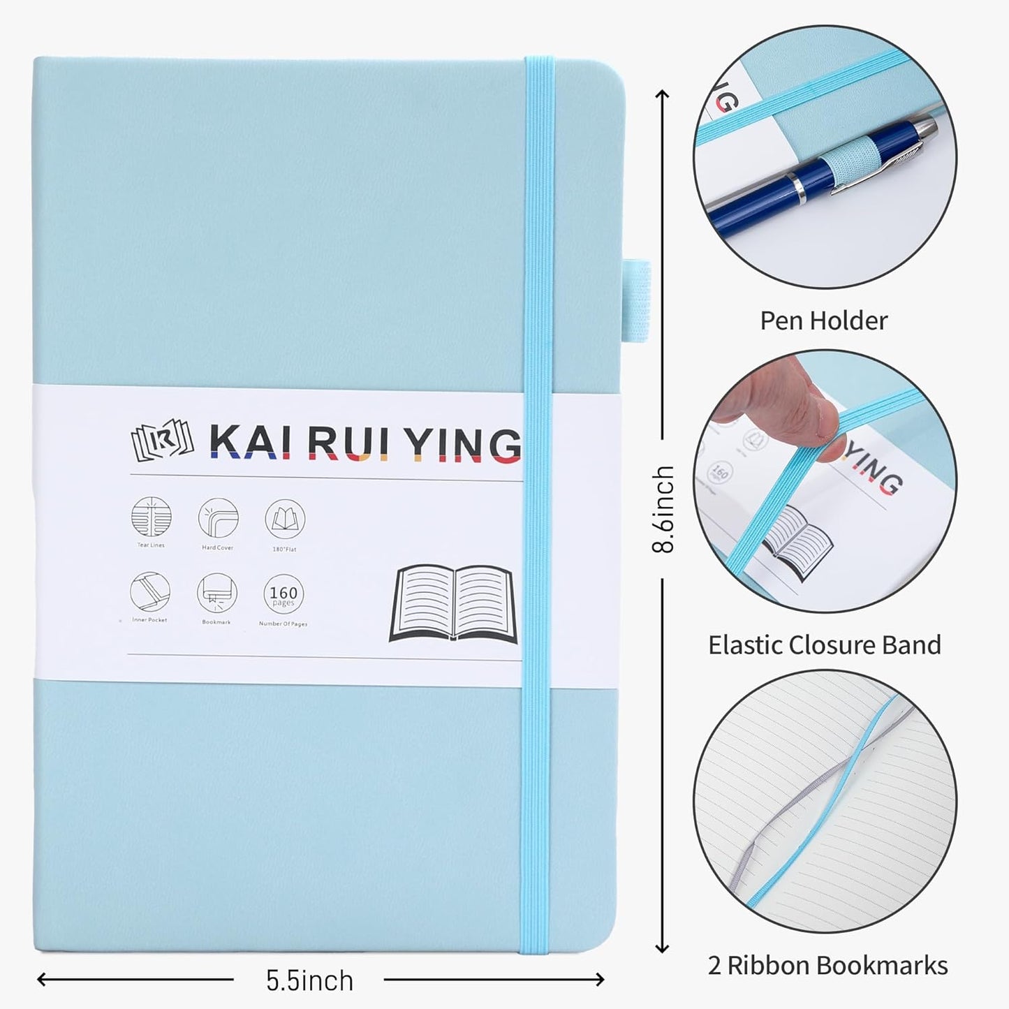 KaiRuiYing 3 Pack Lined Journal Notebooks for Work, 160 Pages, 5.5"x8.6", Hardcover, Colorful A5 Medium College Ruled, Journaling Notebooks for Notes-Taking, Fits for Office School Home