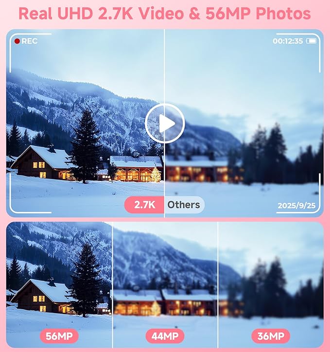 Digital Camera, 2026 Upgraded 56MP Pink Digital Camera, Dual Screens Cameras - Image 6