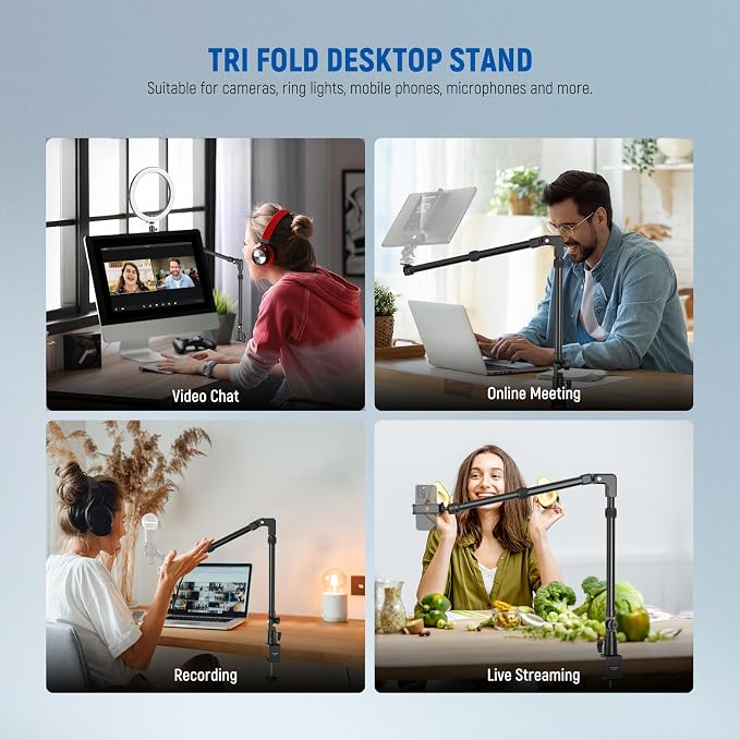NEEWER 45.5" Overhead Camera Desk Stand, Aluminum 4 Section Magic Mic Boom Arm - Image 6