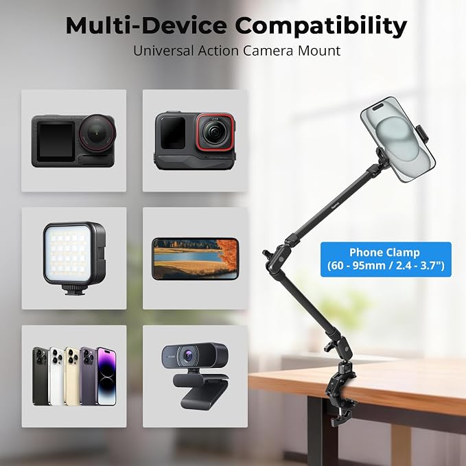 SmallRig 26" Magic Arm with Super Clamp, Overhead Phone Mount, Flexible Desk - Image 6