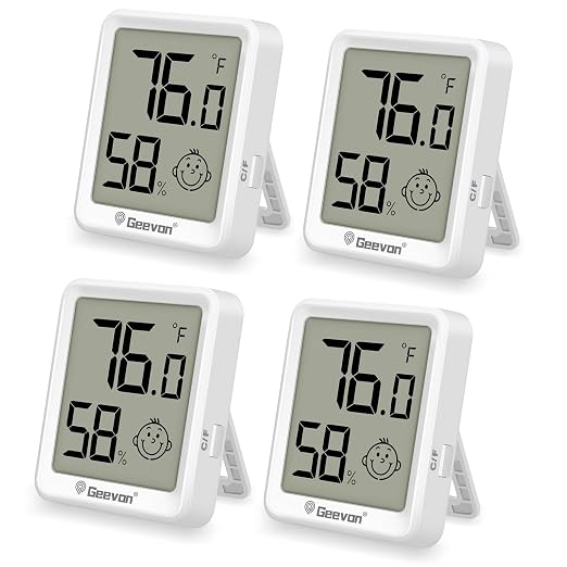 Geevon 4 Pack Mini Digital Hygrometer Gauge Indoor Thermometer – LCD Monitor by GEEVON