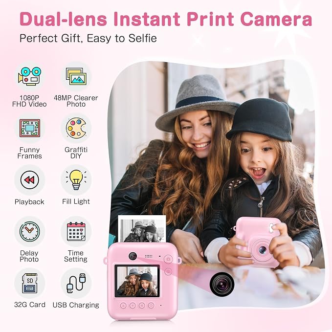 Kids Camera Instant Print, Dual-Lens 48MP Digital Camera - Image 2