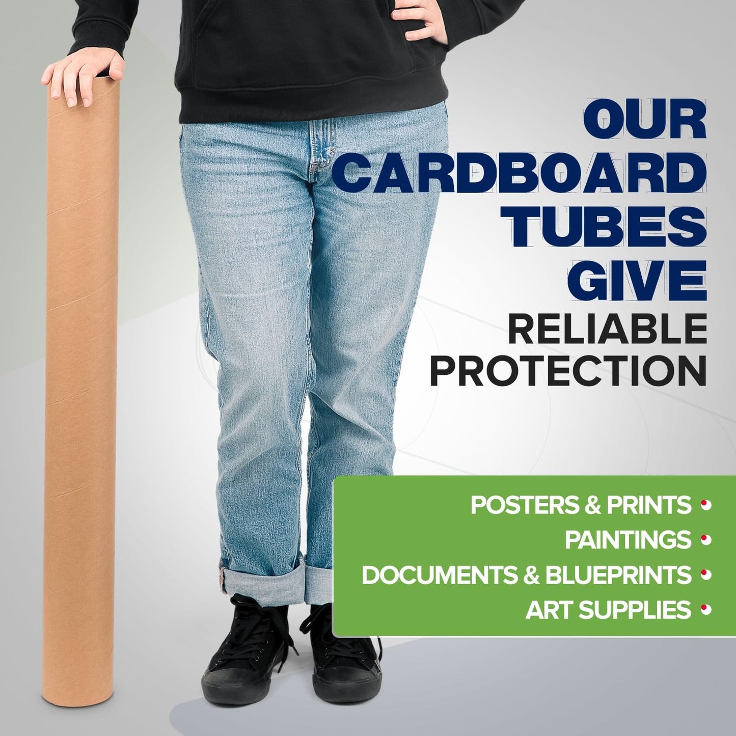 4" x 36" Reinforced Kraft Paper Mailing Tubes, Pack of 10 Tubes with 2 Caps Each – USPS Approved Poster Tube – Made in USA Cardboard Tube for Shipping and Storing Posters, Prints, Artwork, Documents