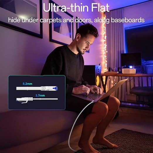 Cat8 Flat Ethernet Cable 3 FT Indoor & Outdoor, Invisable Ultra-Thin Ethernet - Image 4