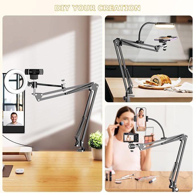 Overhead Camera Mount with Ring Light, Flexible Articulating Phone Arm Stand - Image 2