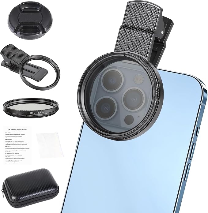52mm Circular Polarizer Filter for iPhone and Android, CPL Lens Filter by SeetheUnseen