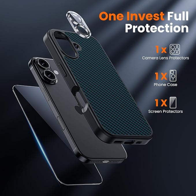 toushion 3 in 1 for iPhone 16 Case Carbon Fiber Black&Blue, Fits MagSafe - Image 3