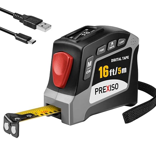 PREXISO 2-in-1 Digital Tape Measure - 16Ft Rechargeable Digital Measuring Tape by PREXISO