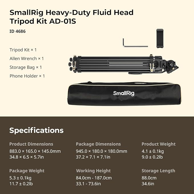 SmallRig AD-01S Video Tripod, Dual-Mode Quick Release Plate, Load up to 13.2lb - Image 9