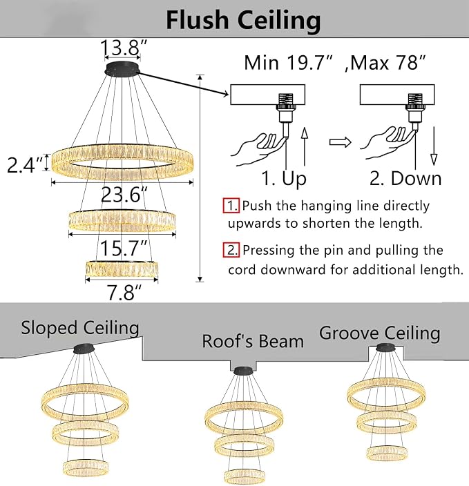 HAIXIANG Modern Glam Chandelier Crystal LED Remote Rings Chandelier Adjustable - Image 2