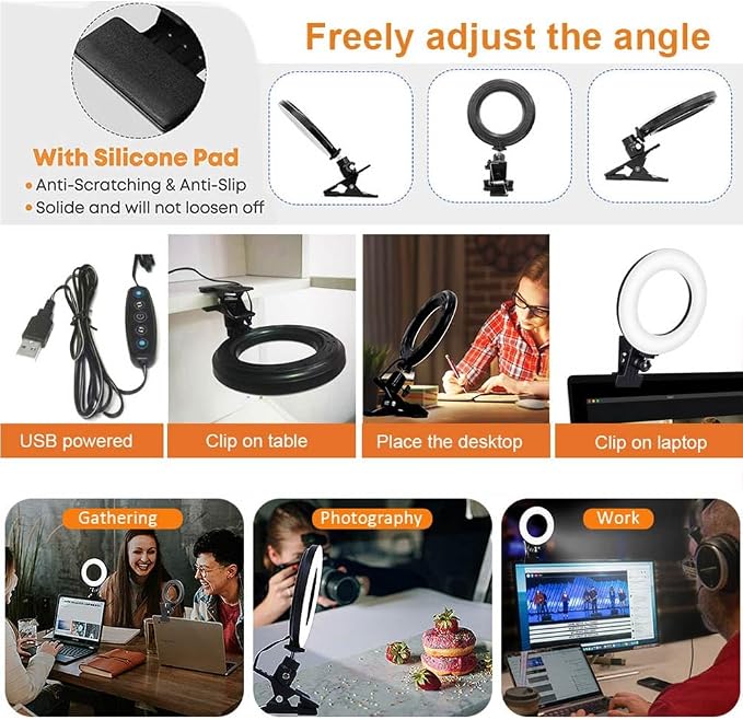 Selfila Ring Light 5 Inch USB Portable, 3200K-6500K Dimmable LED Clip on - Image 2