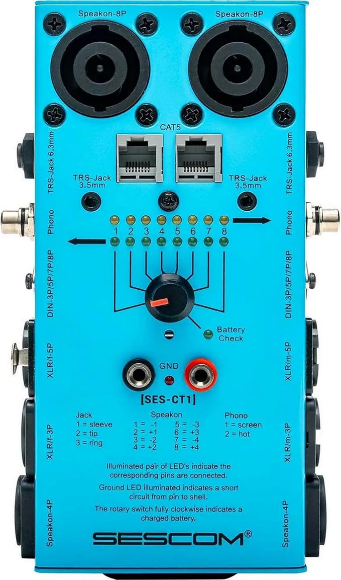 Sescom SES-CT1 Professional Audio & Ethernet Cable Tester – Tests XLR, TRS ¼″ & - Image 2