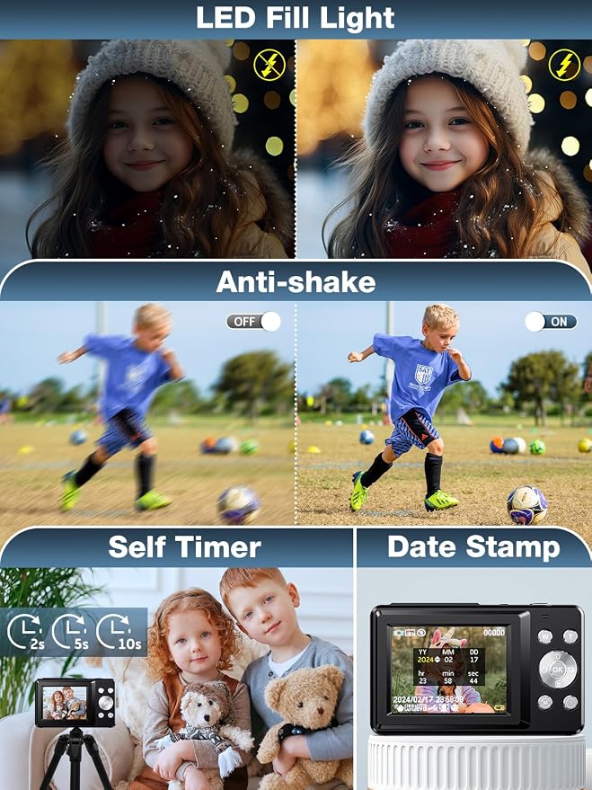 Digital Camera, FHD 1080P Kids Camera 44MP Point and Shoot Digital Cameras - Image 7