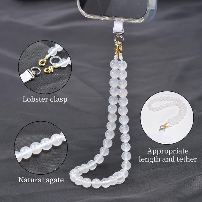 Agate Beaded Phone Wrist Strap for Women Men Stone Beads Charm Handmade - Image 3