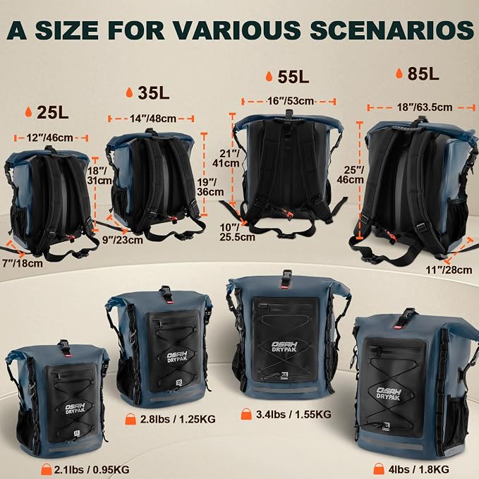 OSAH DRYPAK Waterproof Backpack Dry Bag 35L/55L/85L – Heavy Duty Roll-Top - Image 2