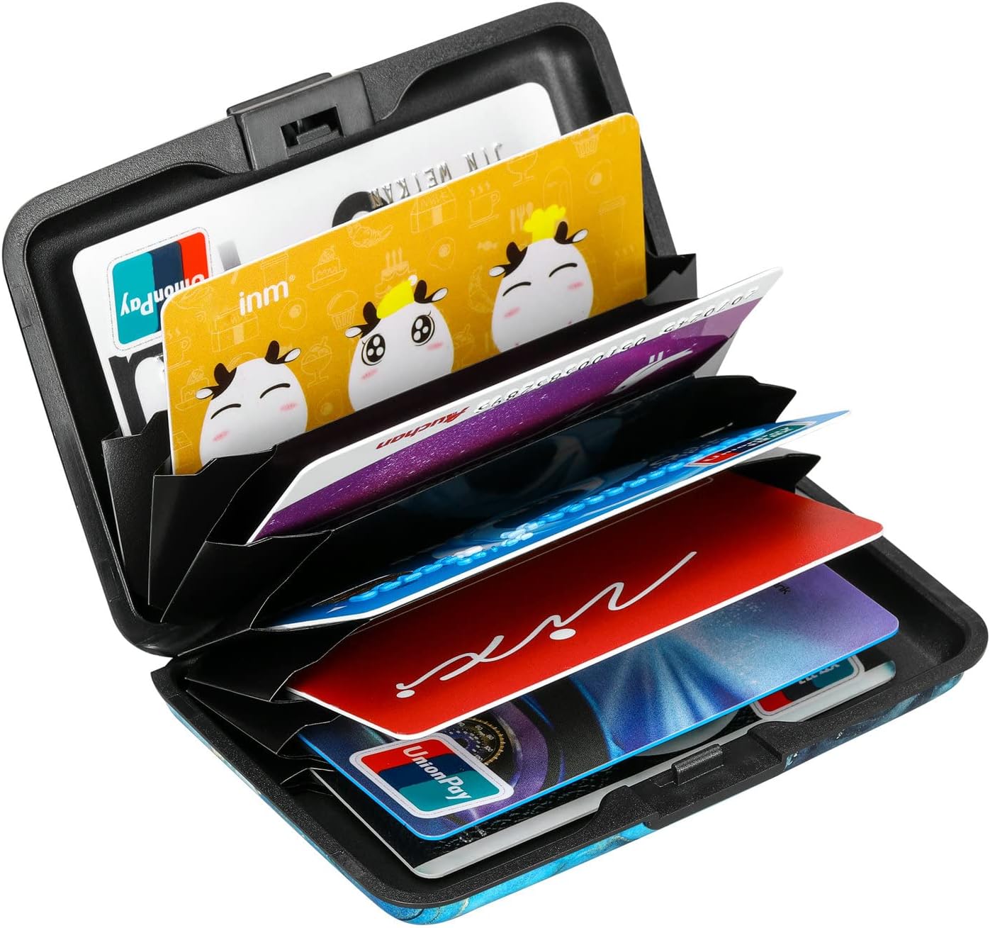 ELFISH RFID Blocking Credit Card Protector Aluminum ID Case Hard Shell Business Card Holders Metal Wallet for Men or Women (Graygreen Marble)