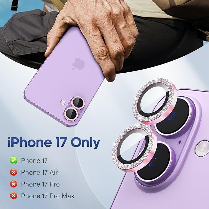 for iPhone 17 Camera Lens Protector Bling, Individual Diamond Metal Ring - Image 2
