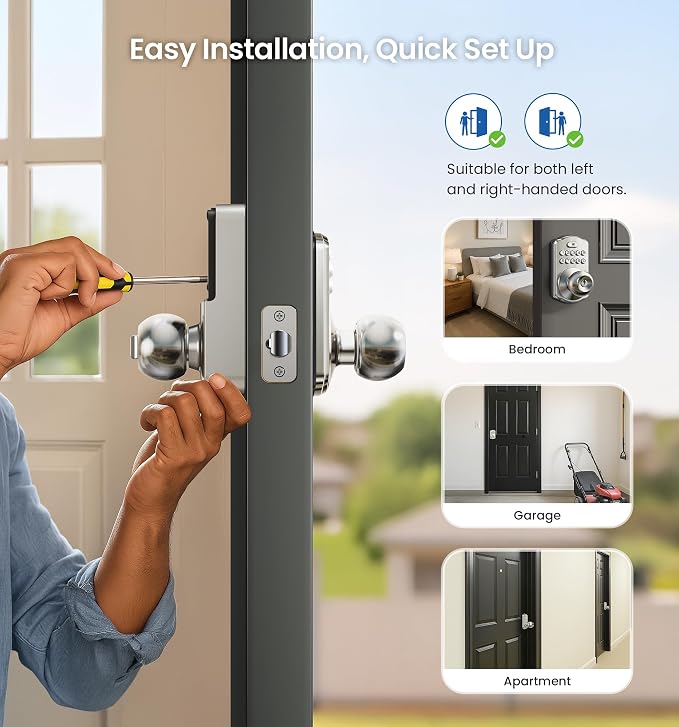 Veise KS03 Keypad Door Knob Lock, Keyless Entry Digital Lock - Image 7