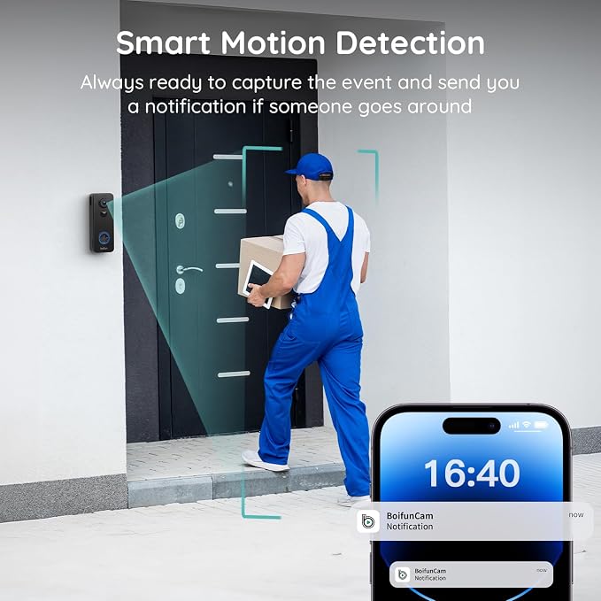 BOIFUN Video Doorbell Camera Wireless, 180° Wide View, 2K HD, No Subscription - Image 4