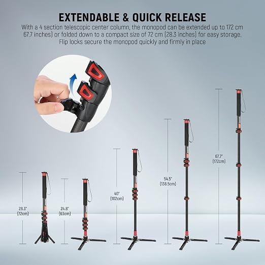NEEWER 67.7" Camera Monopod Stand, Lightweight Carbon Fiber Travel Tripod - Image 4