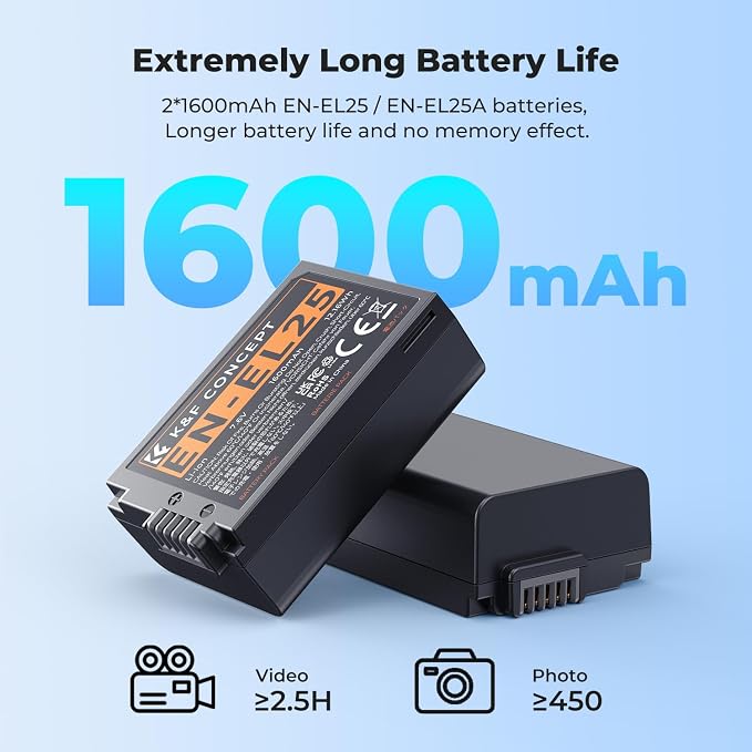 K&F CONCEPT 1600mAh EN-EL25 Battery 2-Pack EN-EL25A Battery and Dual LCD - Image 3