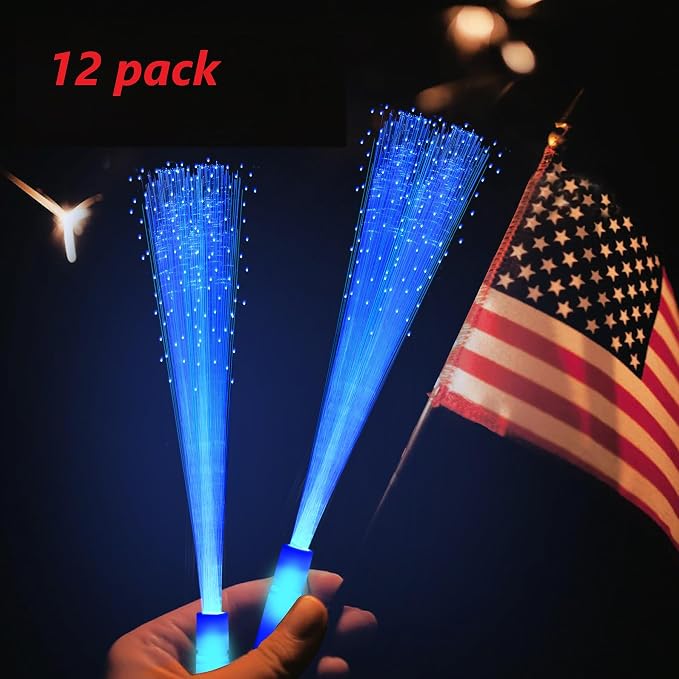 12 Pack Blue Glow Fiber Optic Wands Bulk Light Up Wand Glow Sticks - Image 3