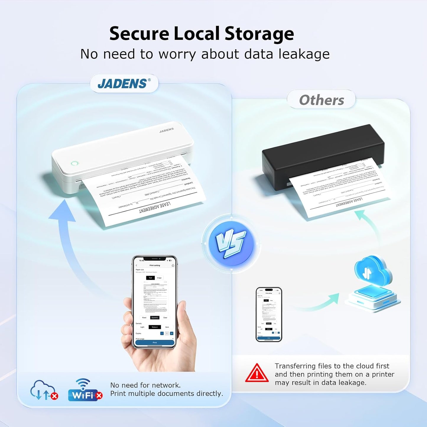 JADENS Portable Printers Wireless for Travel, Thermal Inkless Printer, Support 8.5" X 11" Thermal Paper, Compatible with iOS, Android & Laptop