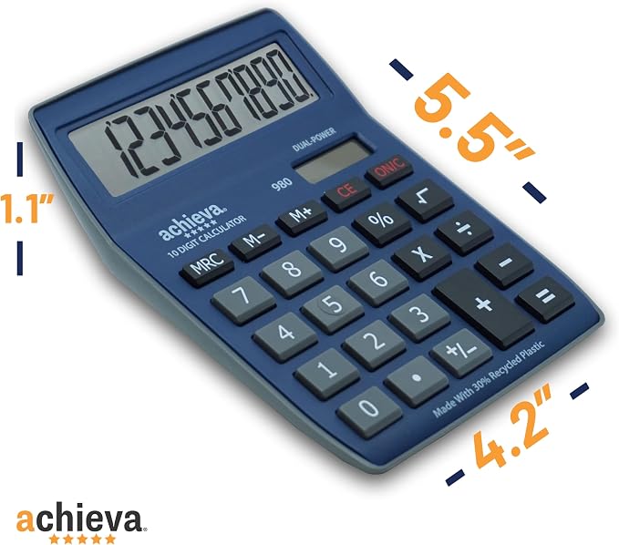 Achieva 10-Digit LCD Display Desktop Calculator | Blue - Image 3