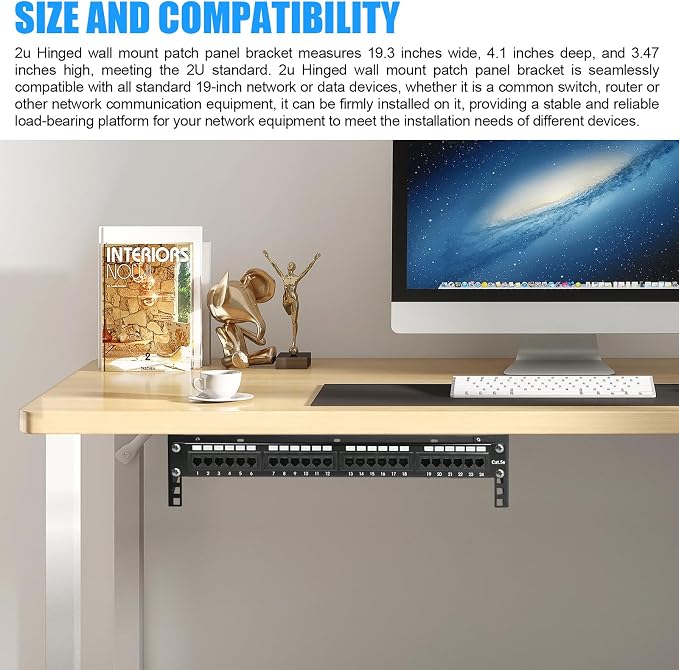 2u Hinged Wall Mount Patch Panel Bracket, 2u Patch Panel Bracket, Vertical Wall - Image 4