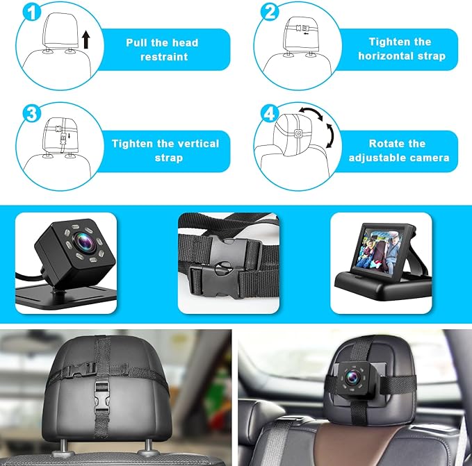 Baby Car Mirror with 4.3'' HD Night Vision Function Display, Safety Car Seat - Image 2
