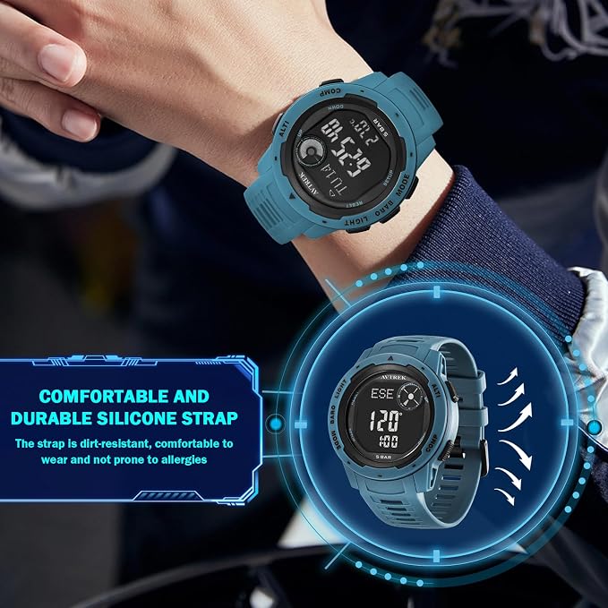 AVTREK Tactical Watch with Compass, 50M Waterproof Digital Pedometer, Altimeter - Image 4