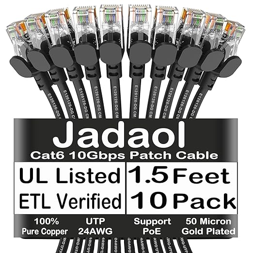 Jadaol Cat6 1.5ft 10 Pack Patch Cable, 10Gbps High-Speed Ethernet Patch Cable by Jadaol