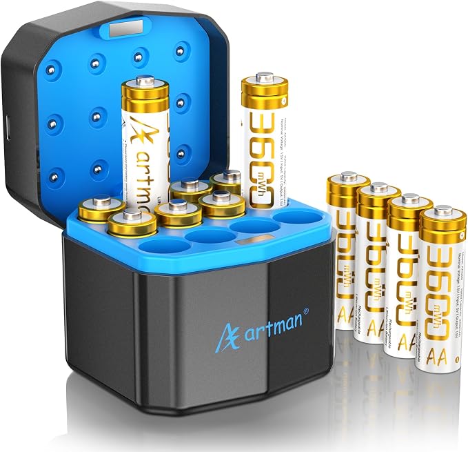 Artman Rechargeable Lithium AA Batteries 12 Pack by Aartman