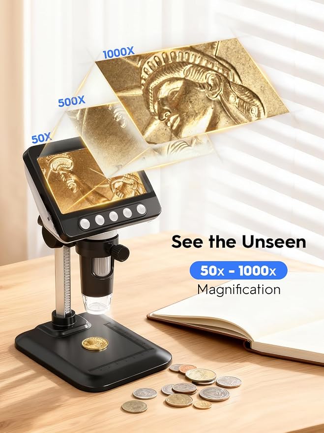 Coin Microscope, 4.3" LCD USB Digital Microscope 1000X Coin Magnifier - Image 2