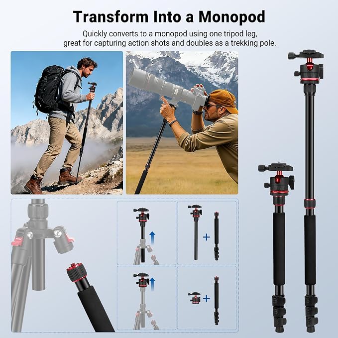 NEEWER Basics 72" / 182 cm Travel Tripod Monopod - Image 6