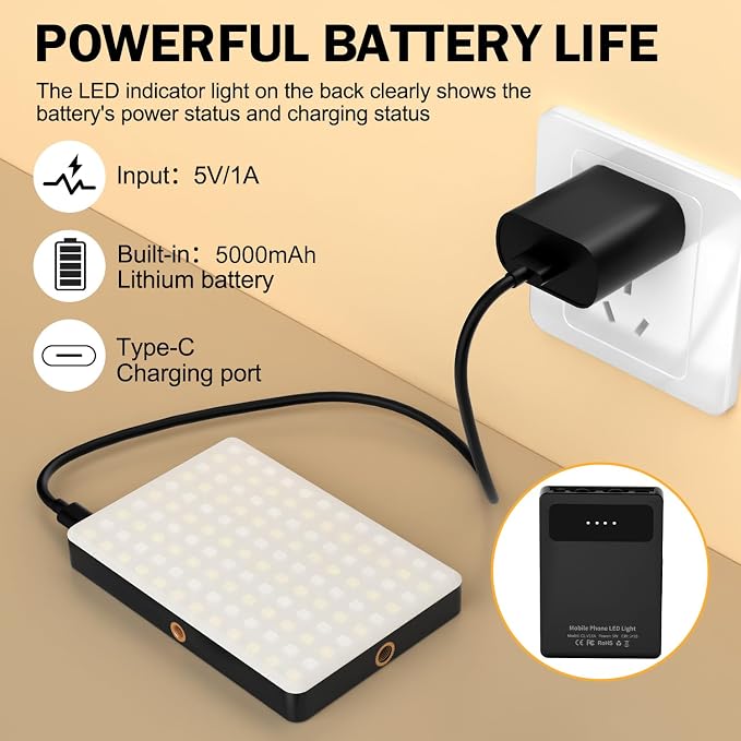 120 LED Selfie Light for iPhone, Portable Phone Light - 5000mAh Rechargeable - Image 6