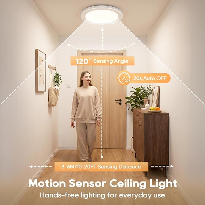 2 Pack Rechargeable Motion Sensor Ceiling Light, 8000mAh Battery Operated - Image 2