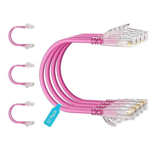 Cat6 Slim Patch Cables 3 Feet 10-Pack Pink, Cat6a Patch Cables 10Gbps 550MHz by Unknown