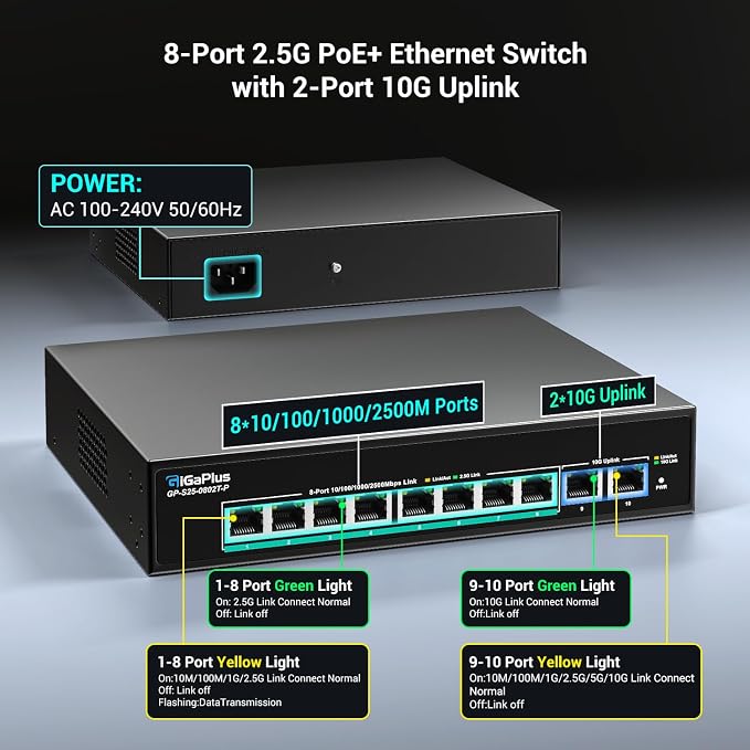 10-Port 10Gb Unmanaged PoE Ethernet Switch - Image 2
