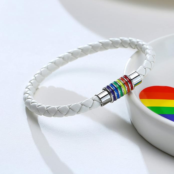 Nanafast Titanium Stainless Steel Rainbow LGBT Pride Bracelet Handmade Braided - Image 5