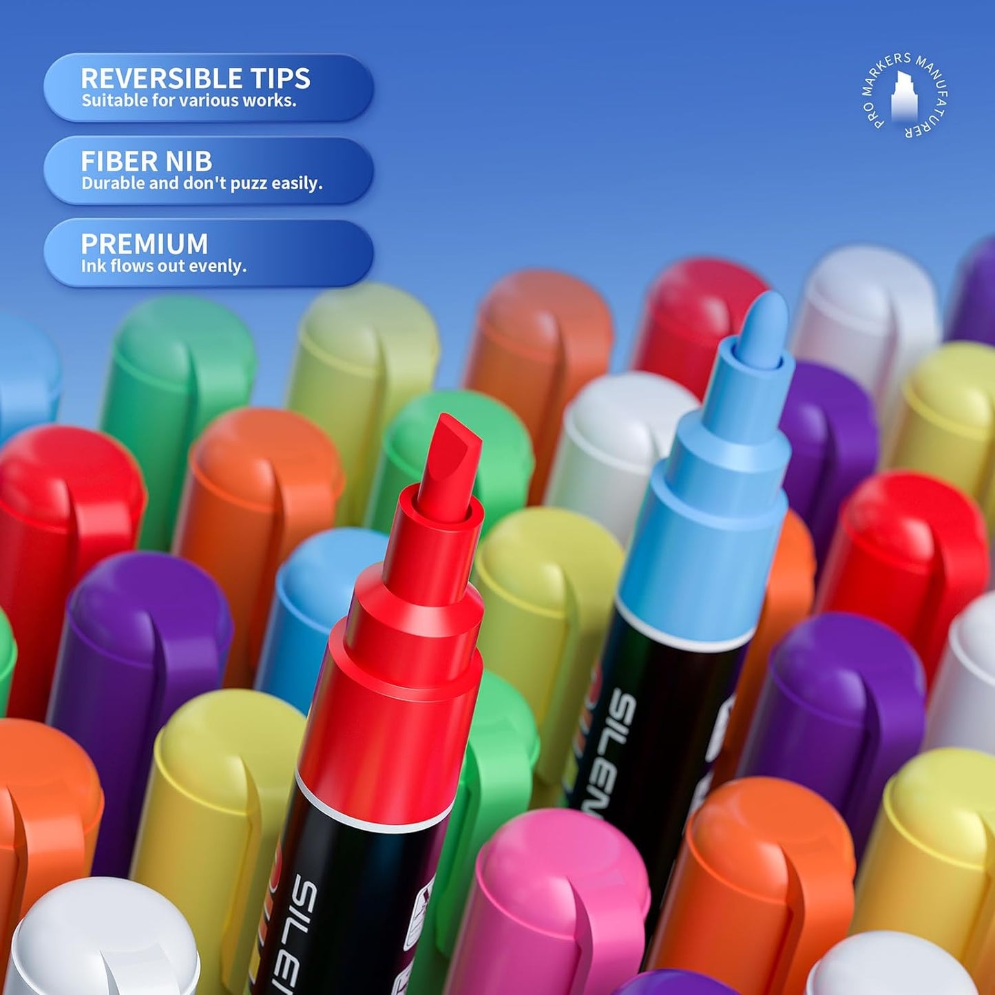 SILENART Chalk Markers for Blackboard - 24 Pack - 8 Neon & 8 Metallic & 8 Vintage Chalkboard Marker - Erasable Pen for Windows, Glass, Whiteboard and Dry Erase Board