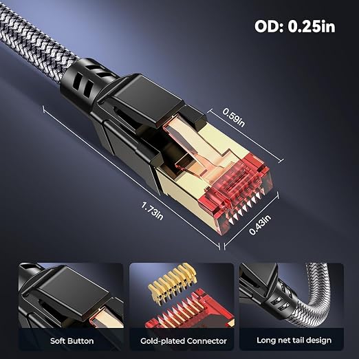 Cat 8 Ethernet Cable 10 ft, 40Gbps 2000Mhz High Speed Gigabit LAN Internet - Image 5