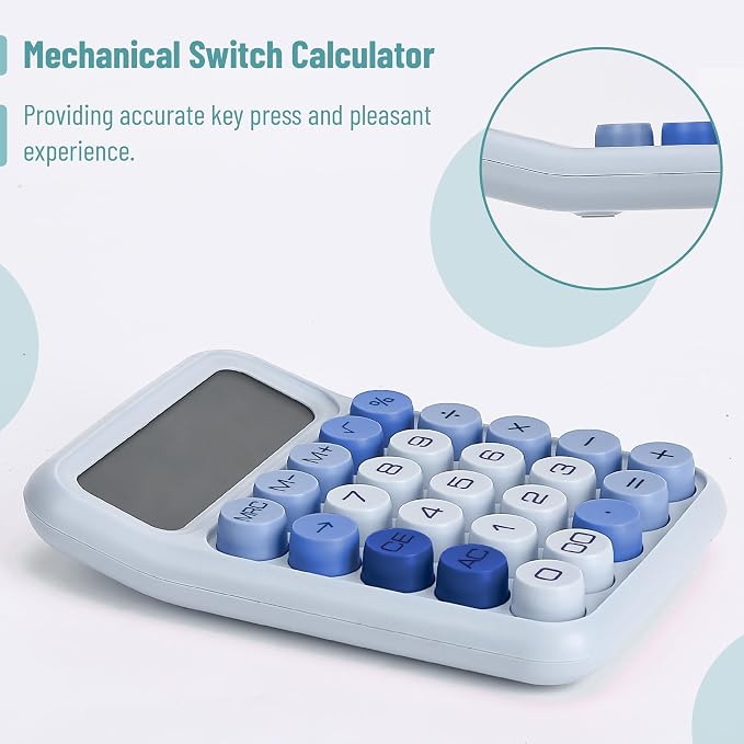Mr. Pen- Mechanical Switch Calculator, 12 Digit Large LCD Display, Sky Blue - Image 3