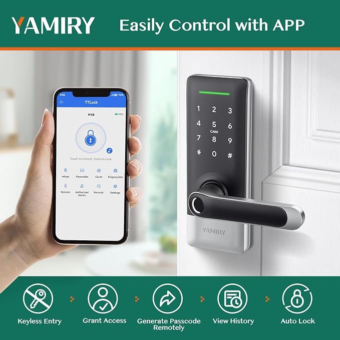 Yamiry Smart Door Lock, Biometric Fingerprint, Keyless Entry, App Control - Image 3