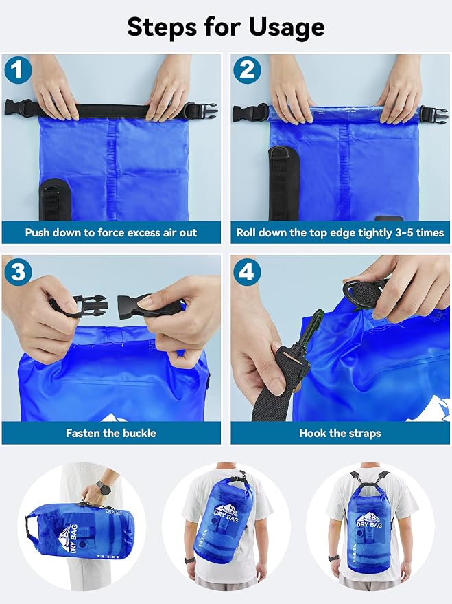 HEETA Dry Bag Waterproof for Women Men, 5L/10L/20L/30L/40L Roll Top Lightweight - Image 5