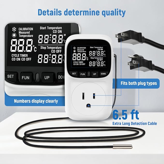 Digital Temperature Controller, 15A/1800W Thermostat Outlet - Image 3