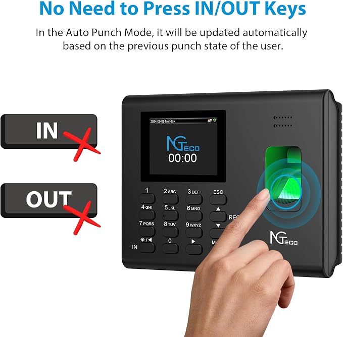 NGTeco APP-Based Time Clock for Employees Small Business, Automatic Fingerprint - Image 2