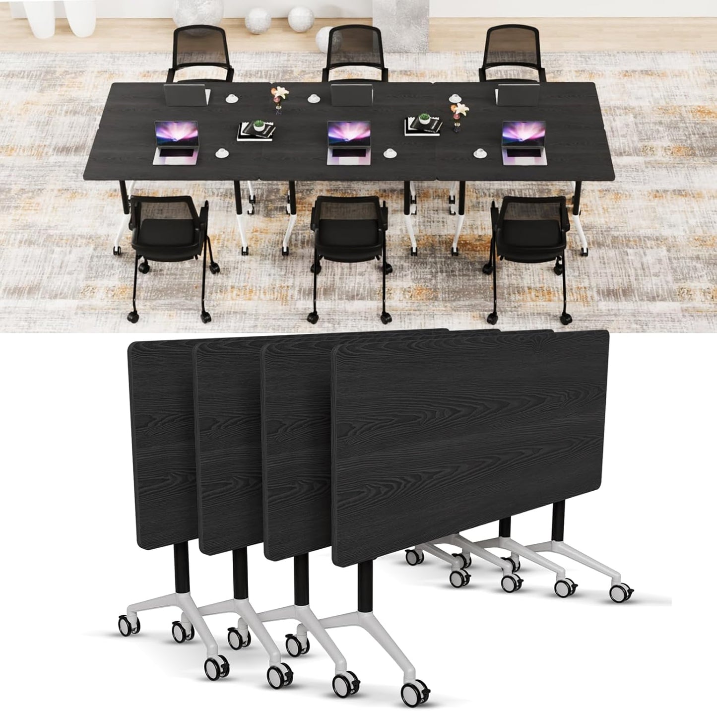 Conference Room Table with Flip-Top Design for Dynamic Meetings, Business Table Computer Desk with Heavy-Duty Frame,Foldable Seminar Meeting Tables for Home Office (4, F, 47.2IN)