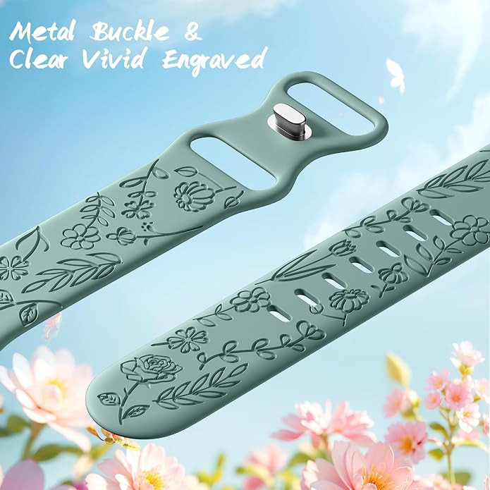 SNBLK 6 Pack Floral Engraved Bands Compatible - Image 3
