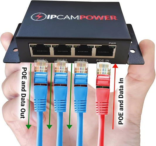 POE Powered 3 Port Switch & Network Cat5 Cat6 Midspan Cable Range Extender Pass by IPCamPower